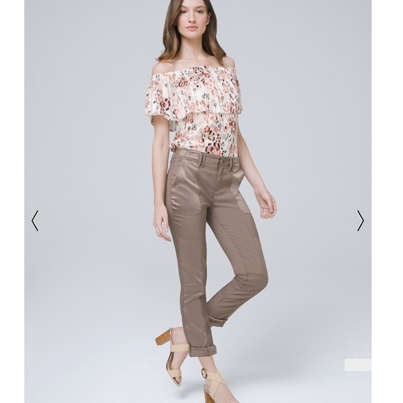 White House Black Market Pants - White House Black Market Satin Straight Crop Cargo Pants in Fungi